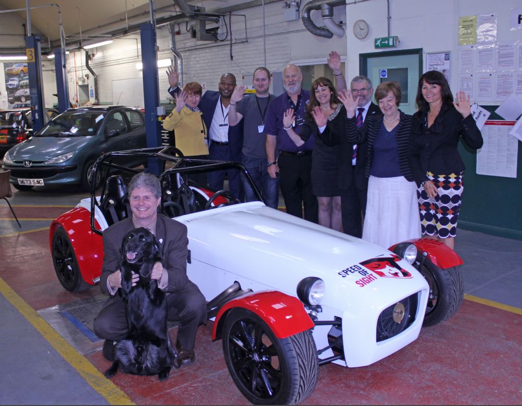 Photo L-R: Speed of Sight's Aileen Lockhart Chairman and John Galloway Operations Director, Student David Cockcroft, Neil Cockcroft Tameside's lecturer in Motor Vehicles, Jen Pemberton Founder The Network Fellowship, Peter Ryder Tameside College Principal and Jenny Worsdale Vice Principal, Speed of Sight's Marketing Manager Eileen French....1